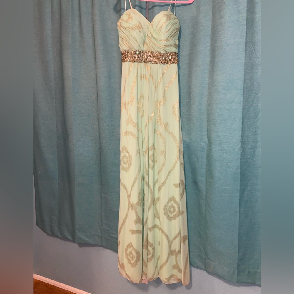 Teal and gold dress